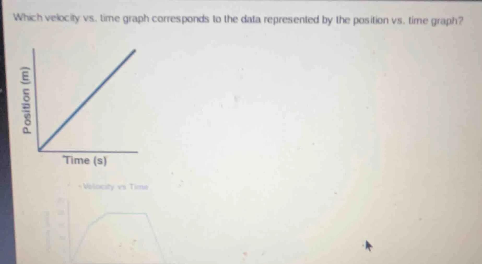 which velocity vs. time graph corresponds to the data represented by th…