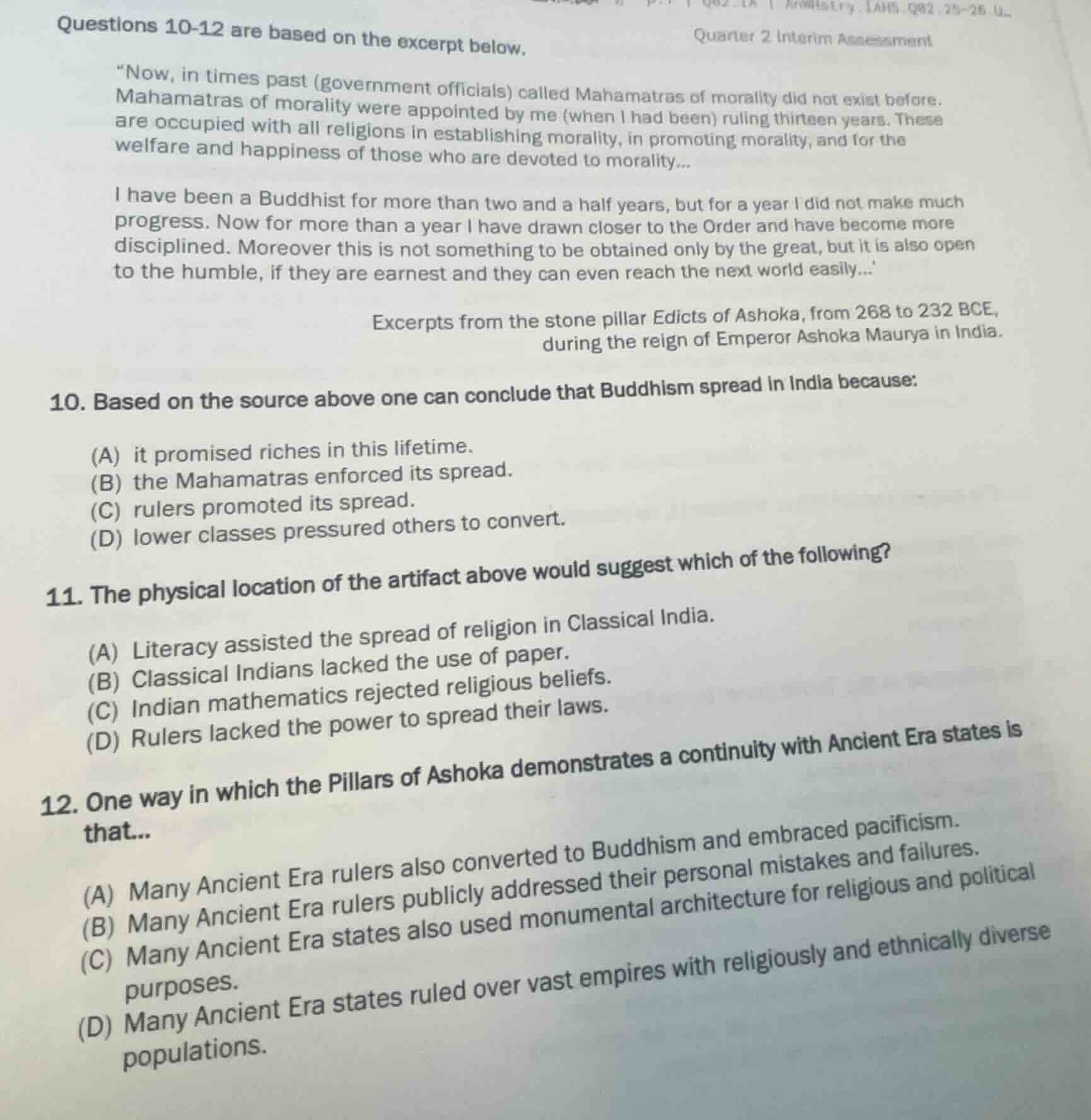 questions 10-12 are based on the excerpt below. ow, in times past (gove…