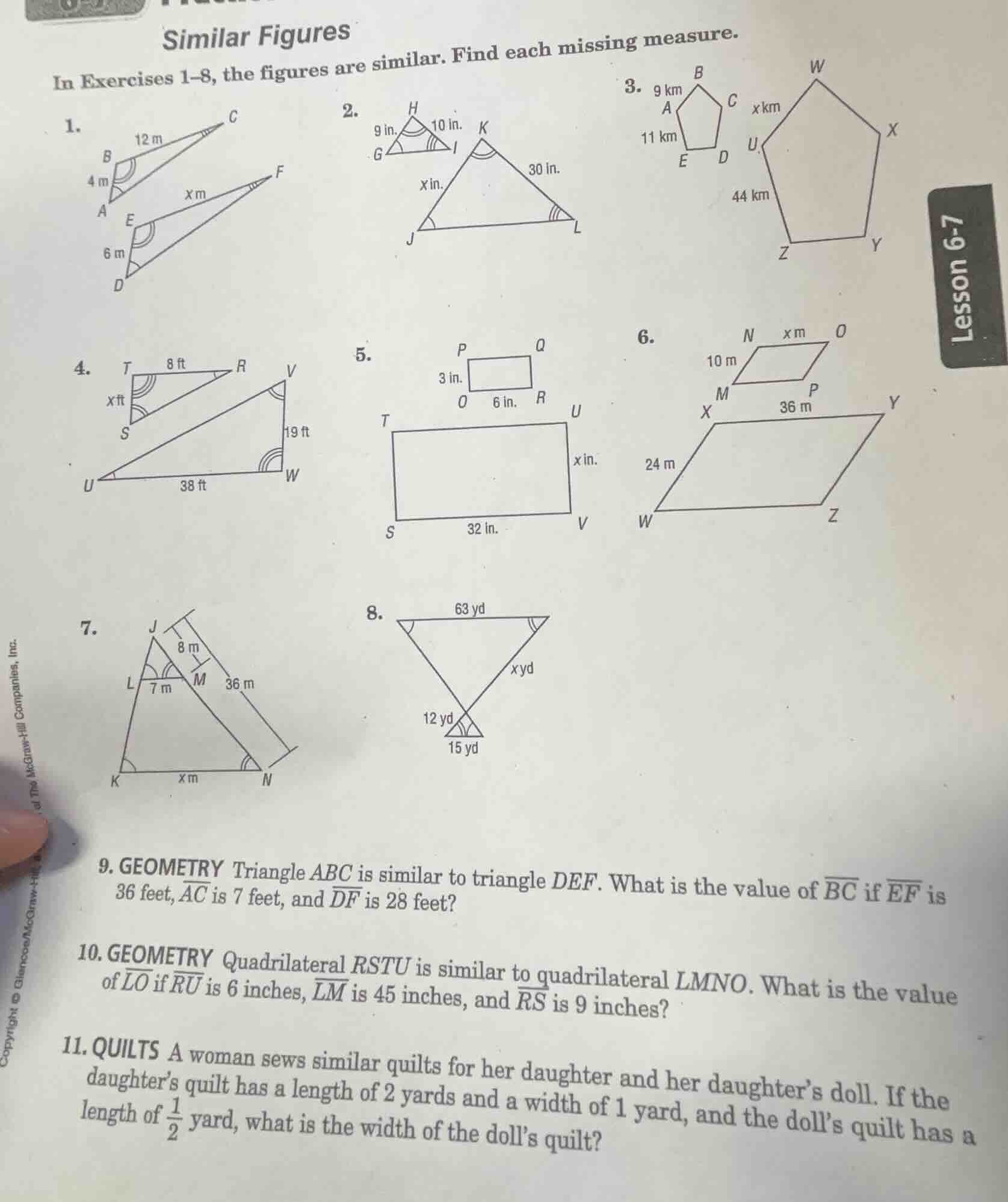 similar figures in exercises 1–8, the figures are similar. find each mi…