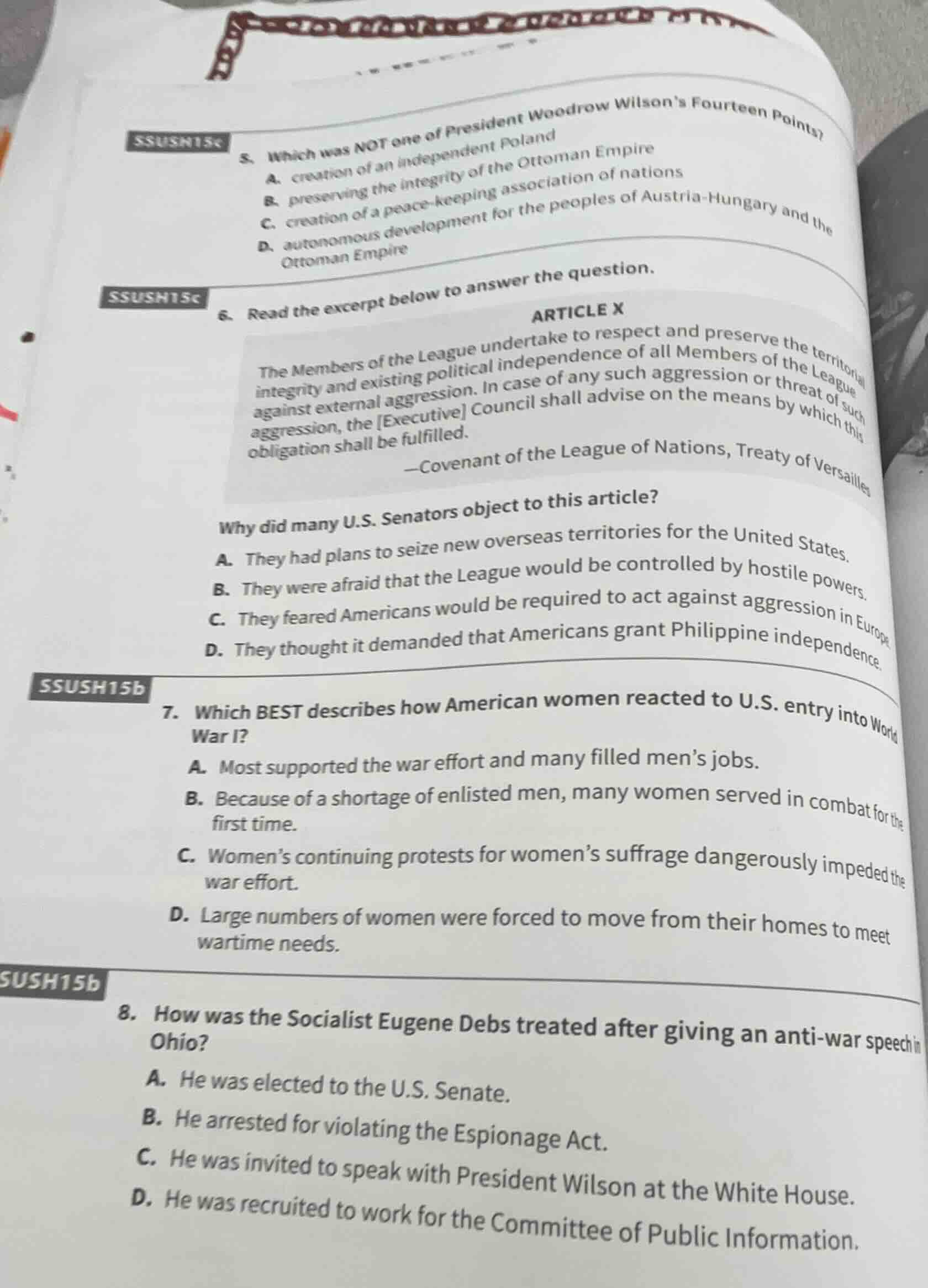 ssush15a 5. which was not one of president woodrow wilson’s fourteen po…