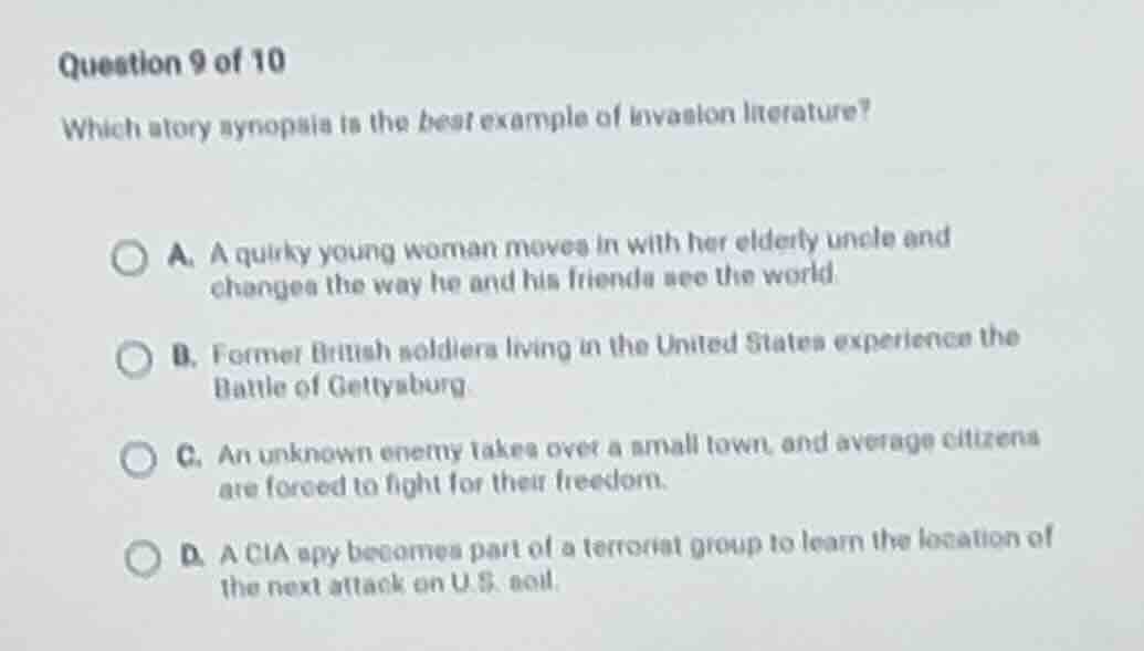 question 9 of 10 which story synopsis is the best example of invasion l…