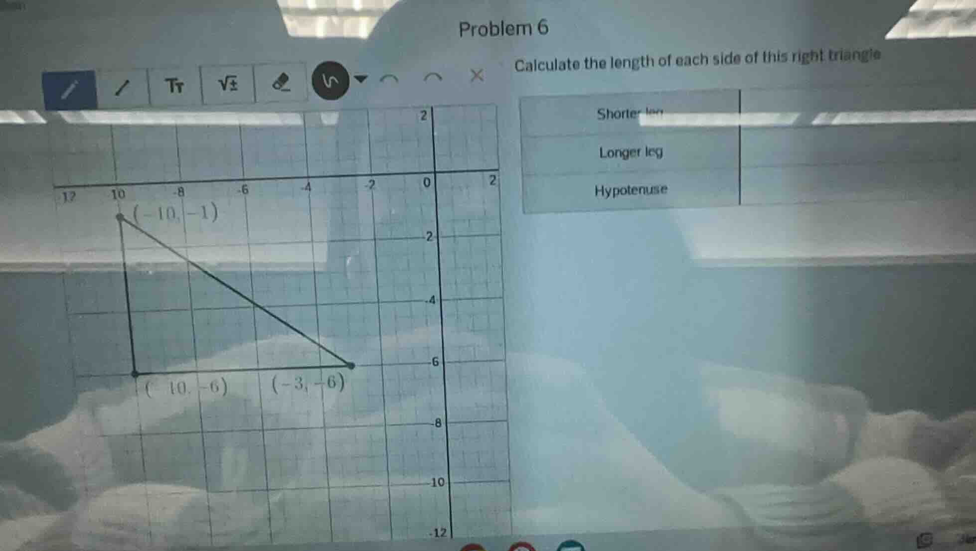 problem 6 calculate the length of each side of this right triangle shor…
