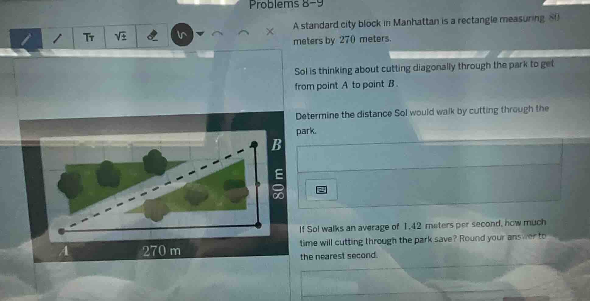 problems 8-9 a standard city block in manhattan is a rectangle measurin…