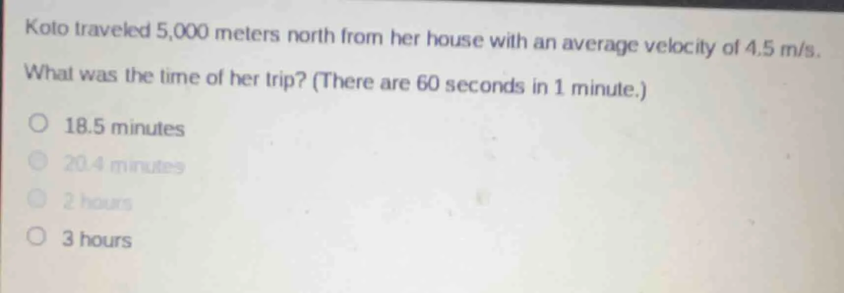 koto traveled 5,000 meters north from her house with an average velocit…