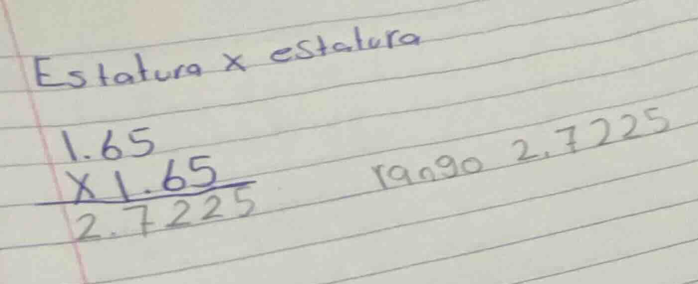 estatura × estatura 1.65 ×1.65 2.7225 r9090 2.7225