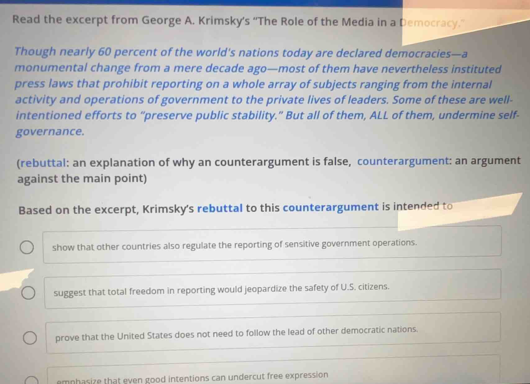 read the excerpt from george a. krimsky’s “the role of the media in a d…