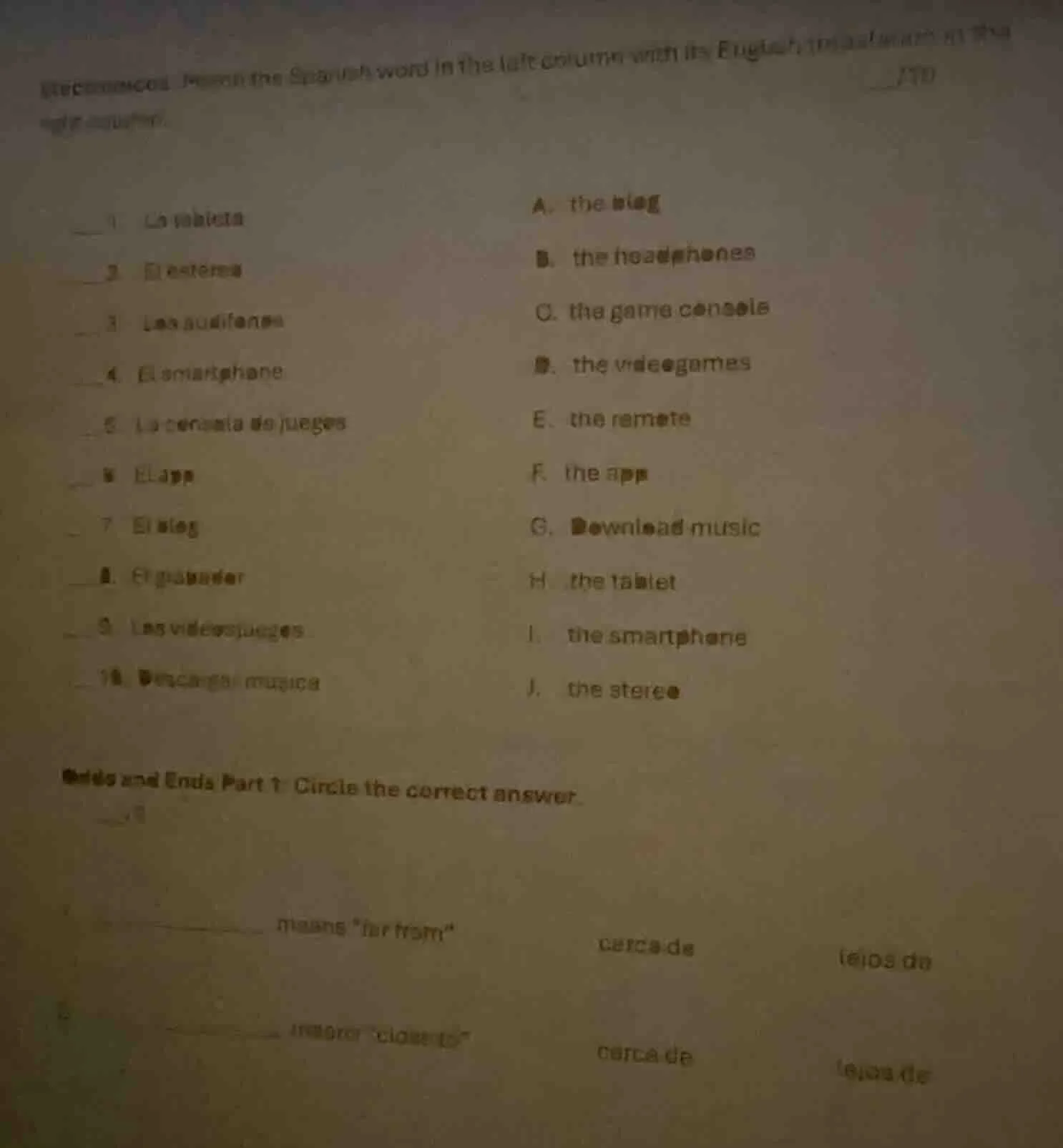 weconnect: match the spanish word in the left column with its english e…