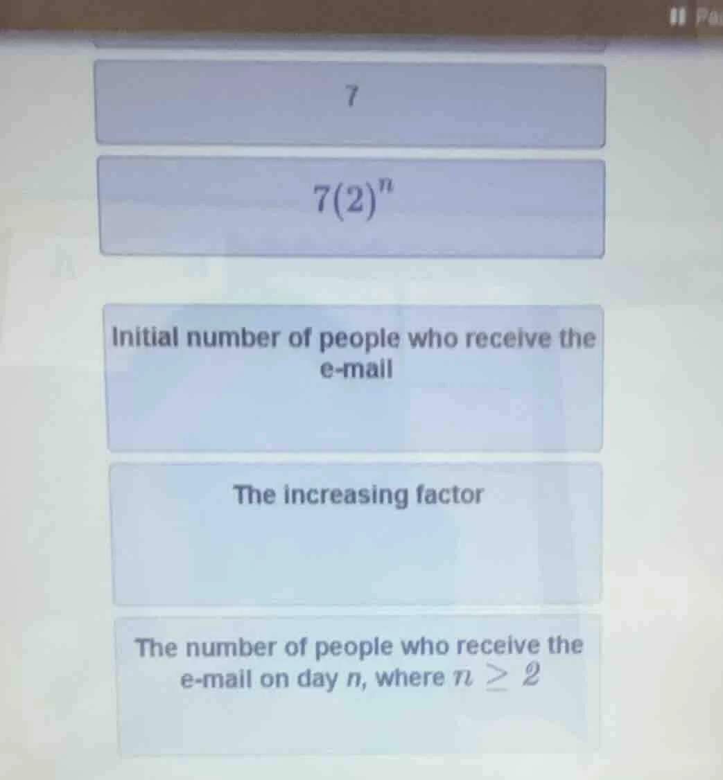 7; 7(2)^n; initial number of people who receive the e - mail; the incre…