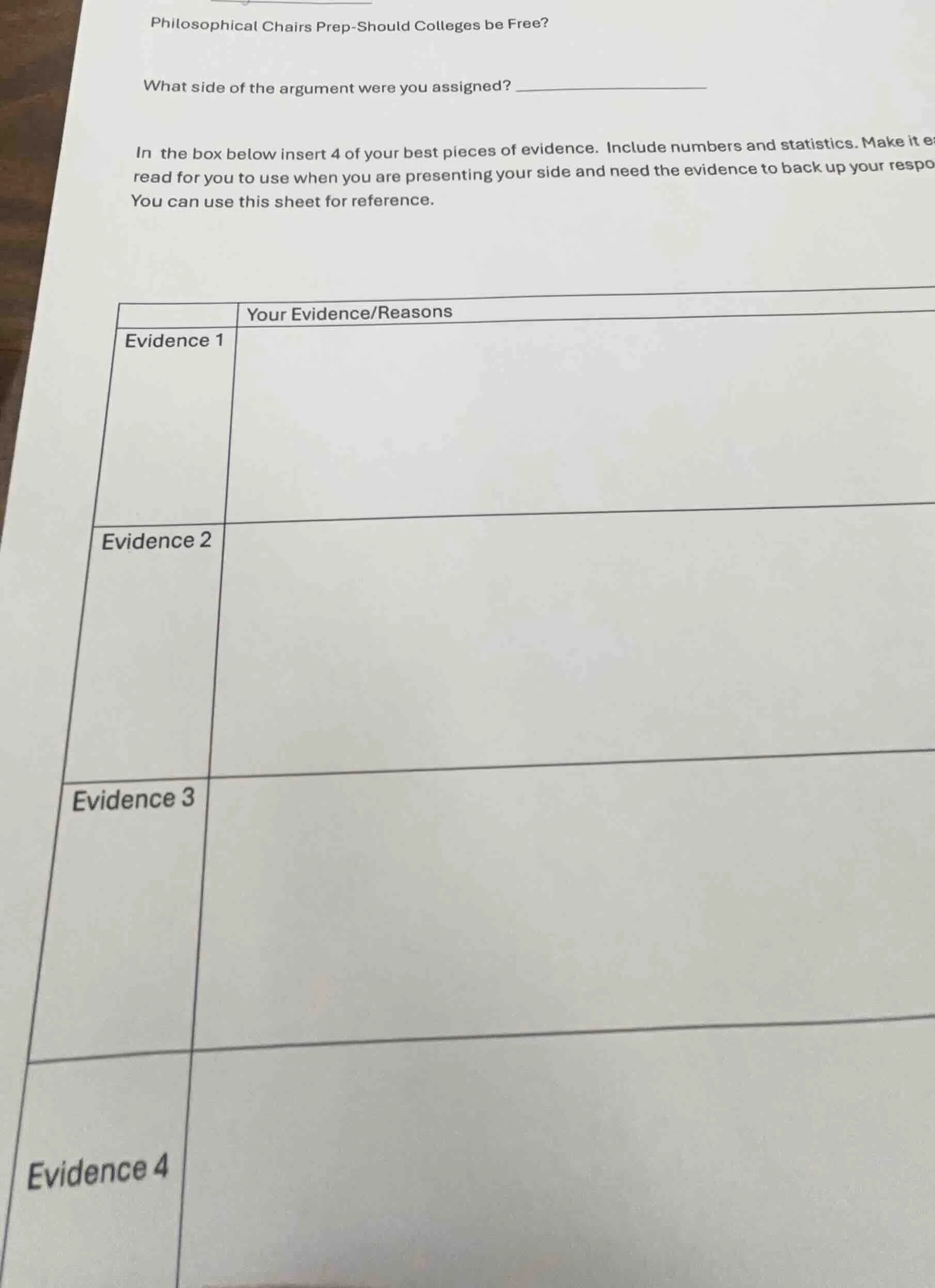 philosophical chairs prep-should colleges be free? what side of the arg…