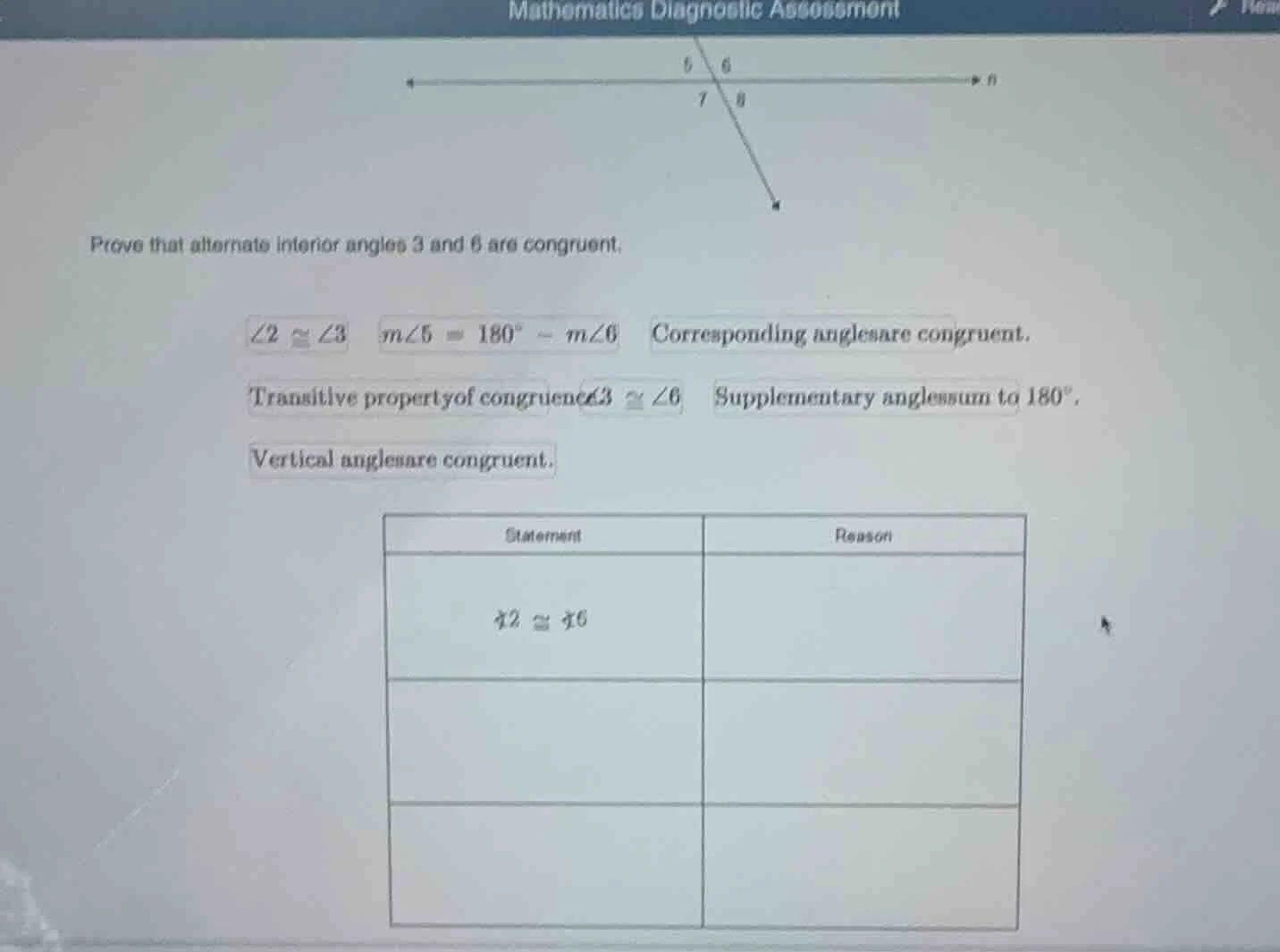 mathematics diagnostic assessment prove that alternate interior angles …