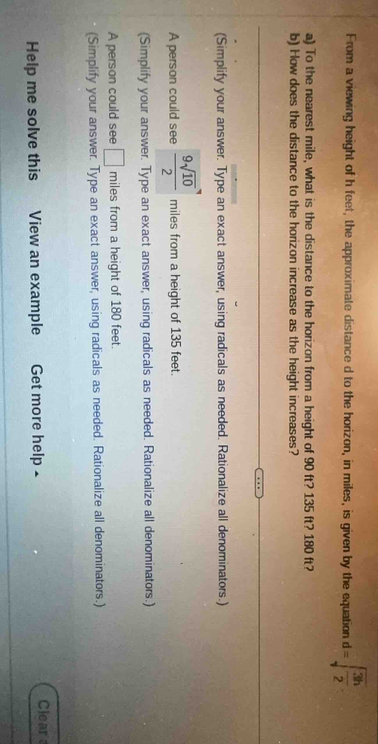 from a viewing height of h feet, the approximate distance d to the hori…