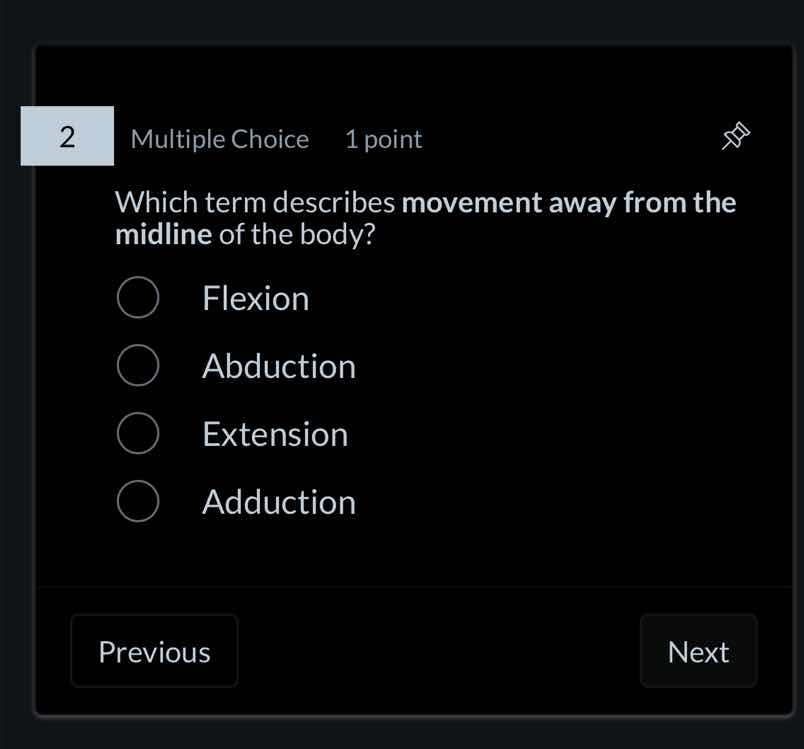 2 multiple choice 1 point which term describes movement away from the m…