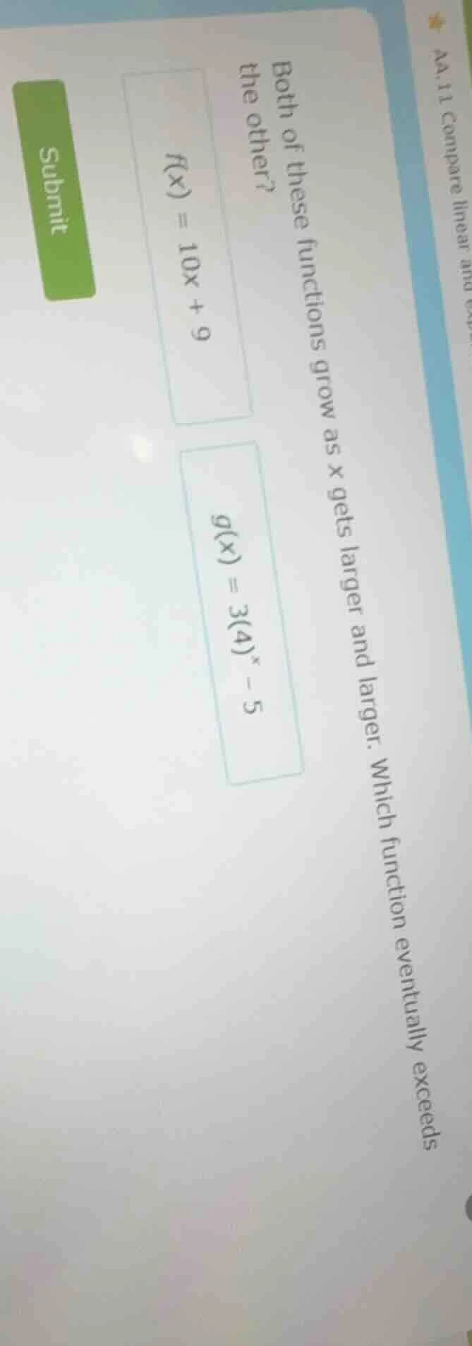 aa.11 compare linear and exp both of these functions grow as x gets lar…