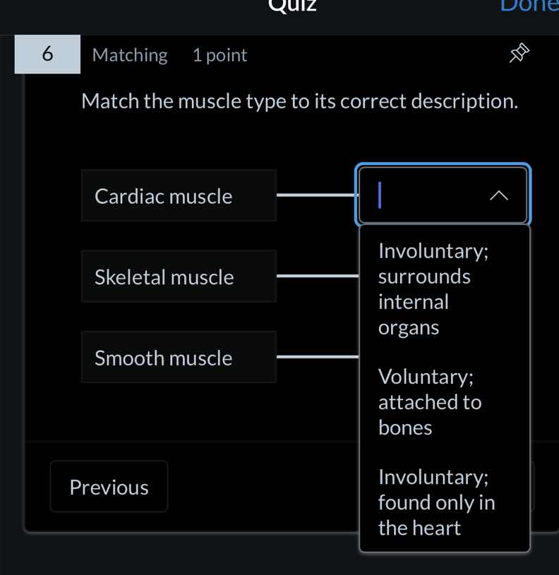 quiz 6 matching 1 point match the muscle type to its correct descriptio…