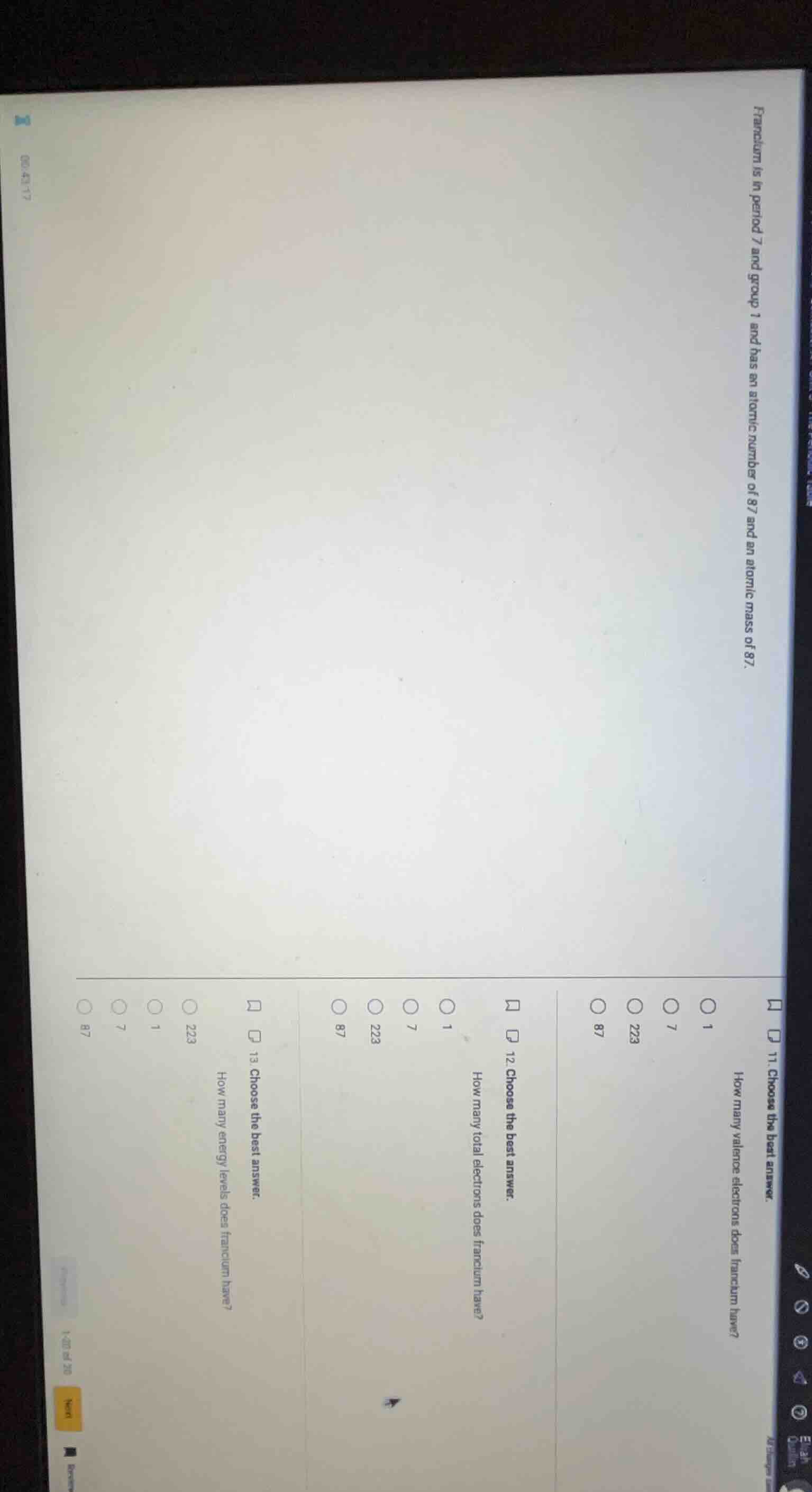 francium is in period 7 and group 1 and has an atomic number of 87 and …