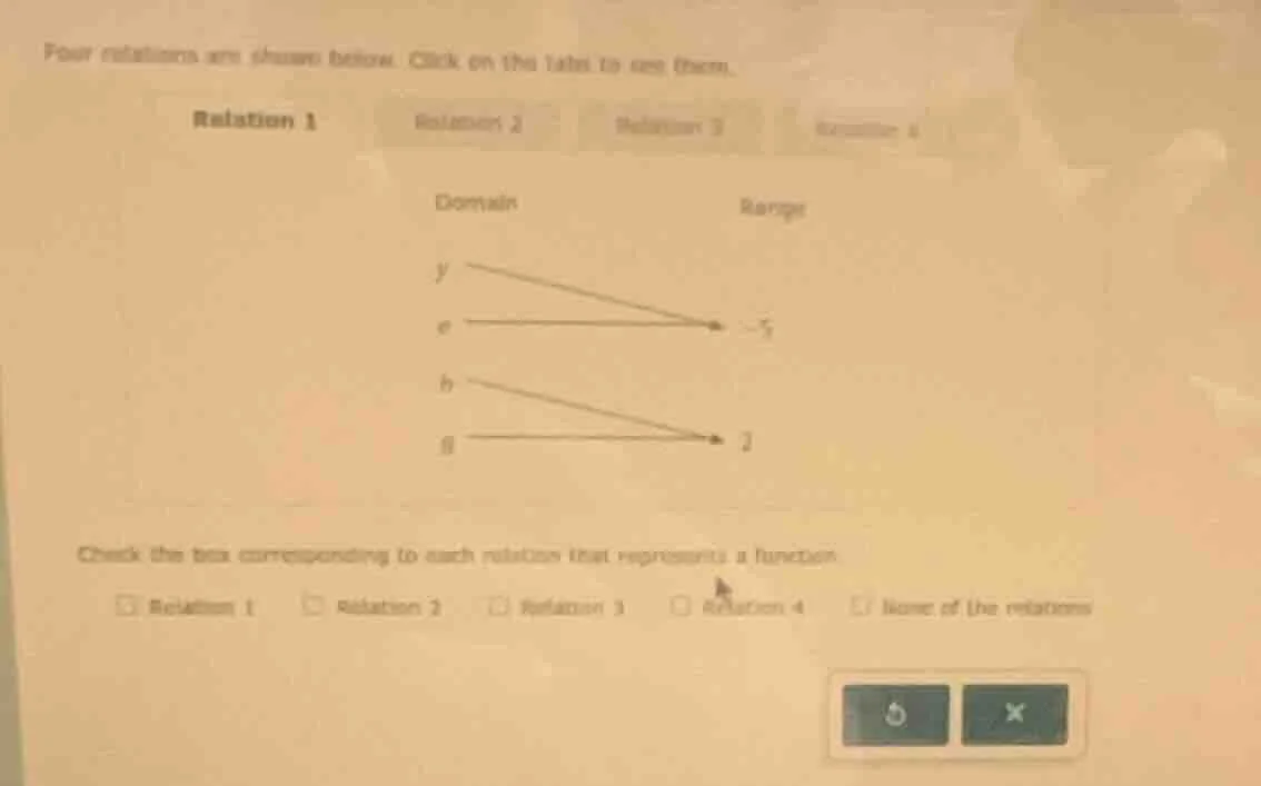 four relations are shown below. click on the tabs to see them. relation…