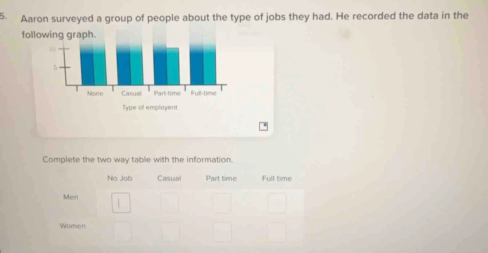 5. aaron surveyed a group of people about the type of jobs they had. he…