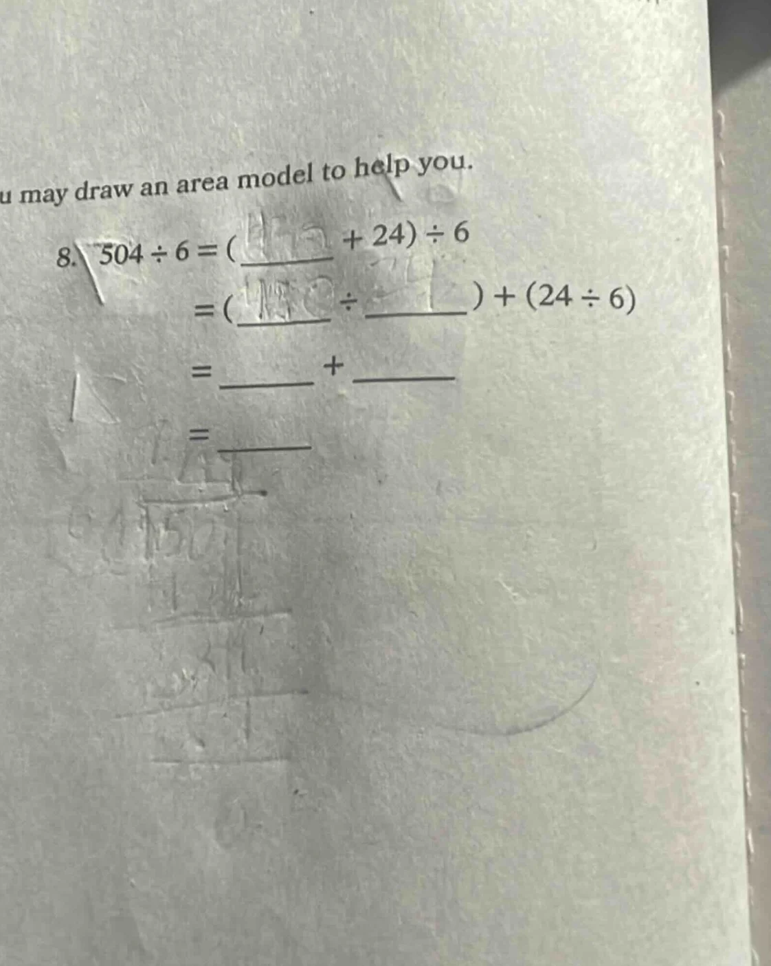 u may draw an area model to help you. 8. $504\\div6 = (\\underline{quad…
