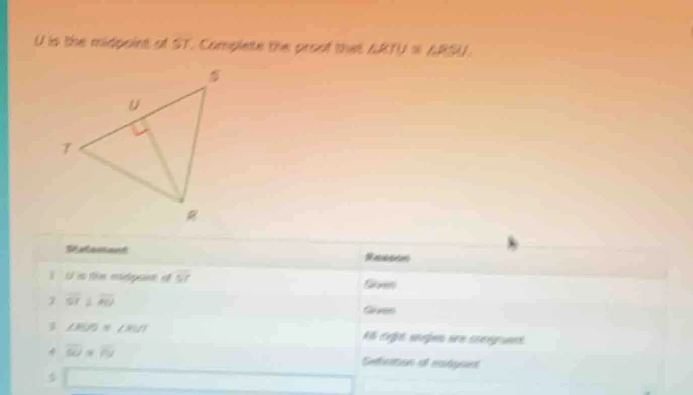 u is the midpoint of \\(\\overline{st}\\). complete the proof that \\(\…