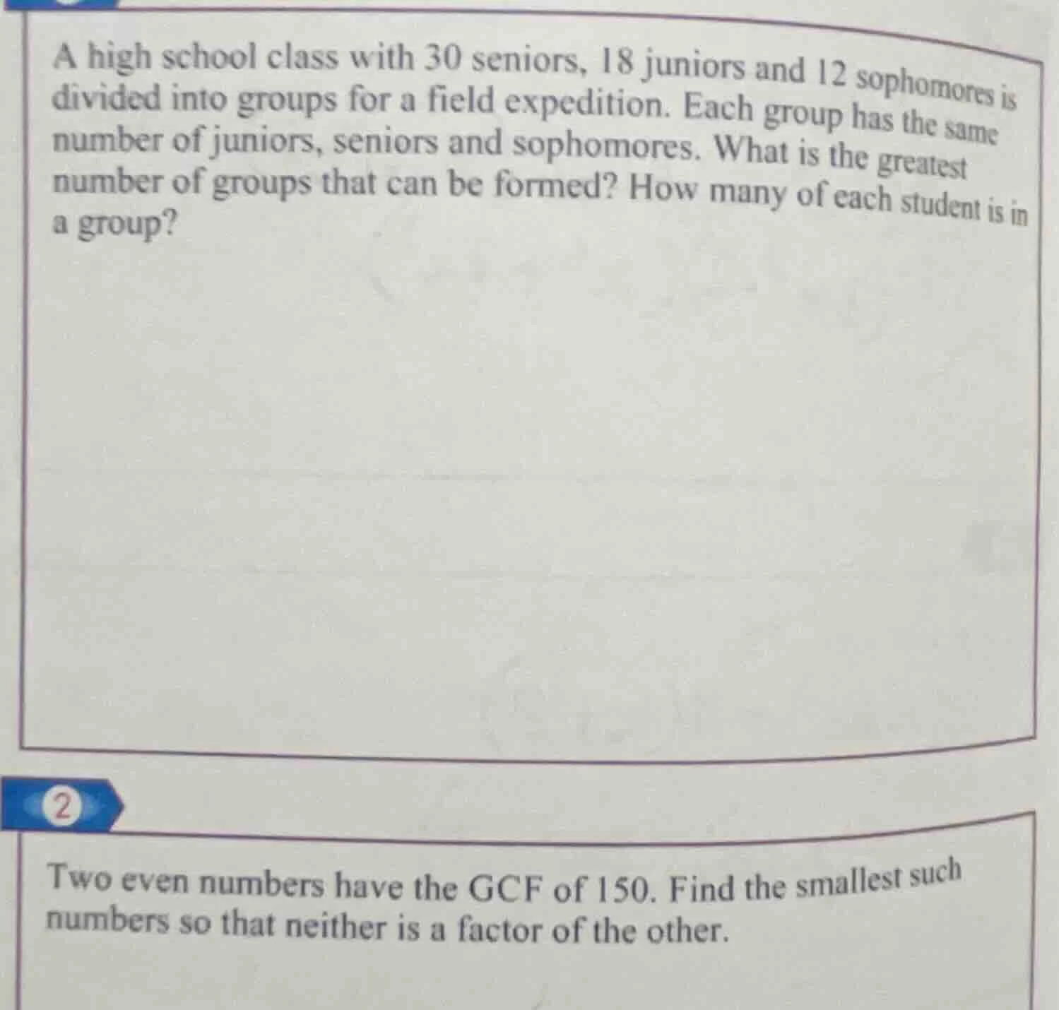 a high school class with 30 seniors, 18 juniors and 12 sophomores is di…