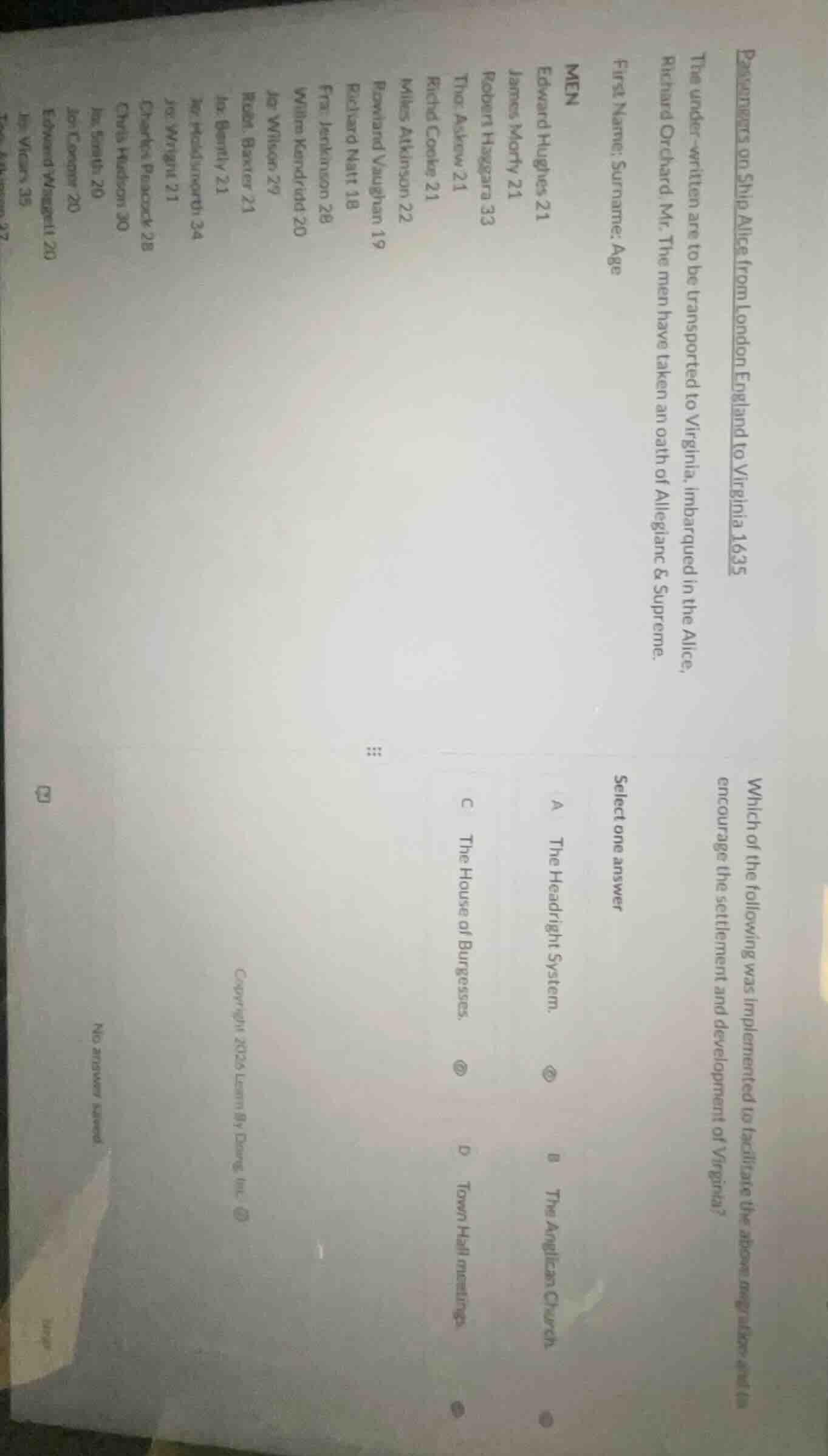 passengers on ship alice from london england to virginia 1635 the under…