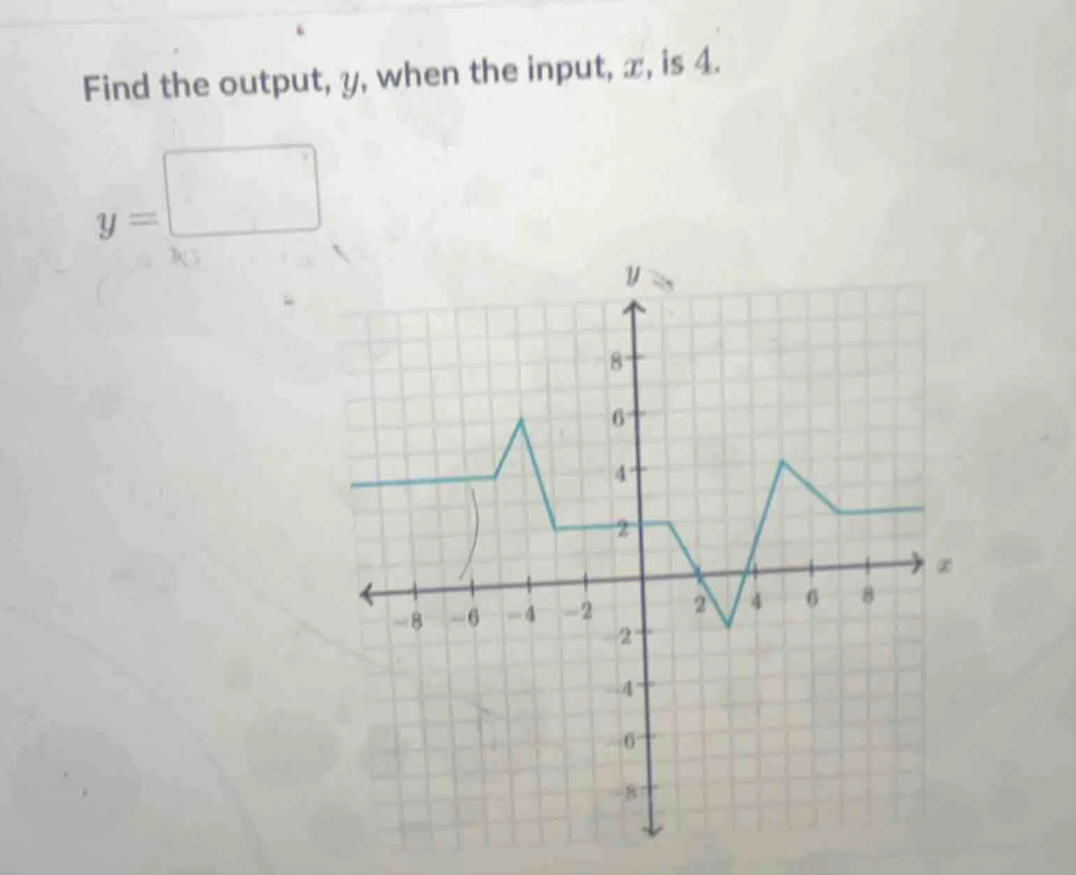 find the output, y, when the input, x, is 4. y =