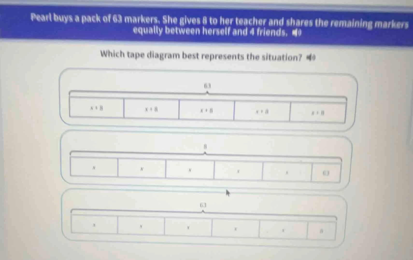 pearl buys a pack of 63 markers. she gives 8 to her teacher and shares …