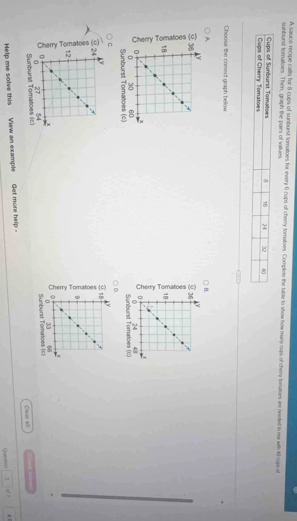 a sauce recipe calls for 8 cups of sunburst tomatoes for every 6 cups o…