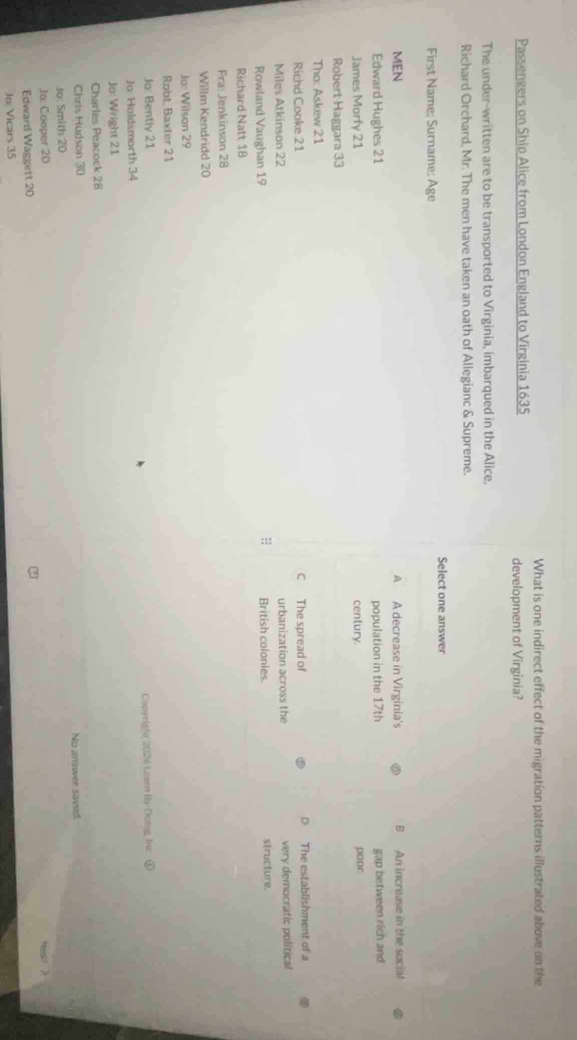 passengers on ship alice from london england to virginia 1635 the under…