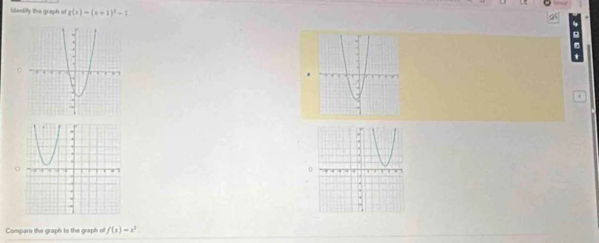 identify the graph of $g(x) = (x + 1)^2 - 1$? compare the graph to the …