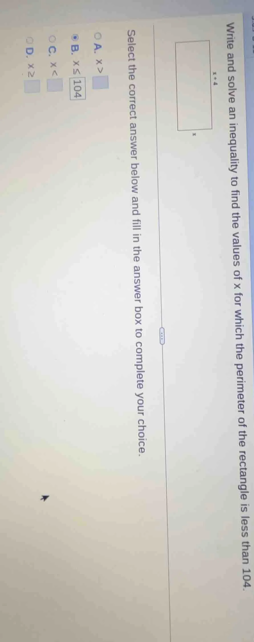 write and solve an inequality to find the values of x for which the per…