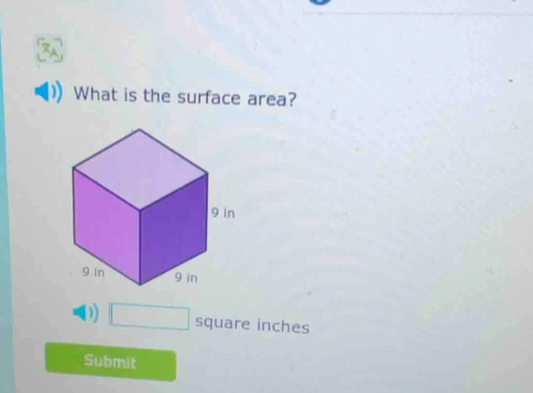 what is the surface area? 9 in 9 in 9 in square inches submit
