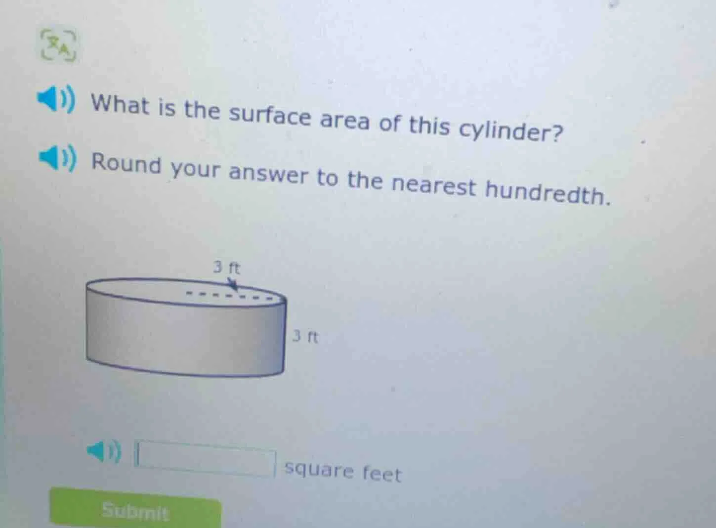 what is the surface area of this cylinder? round your answer to the nea…