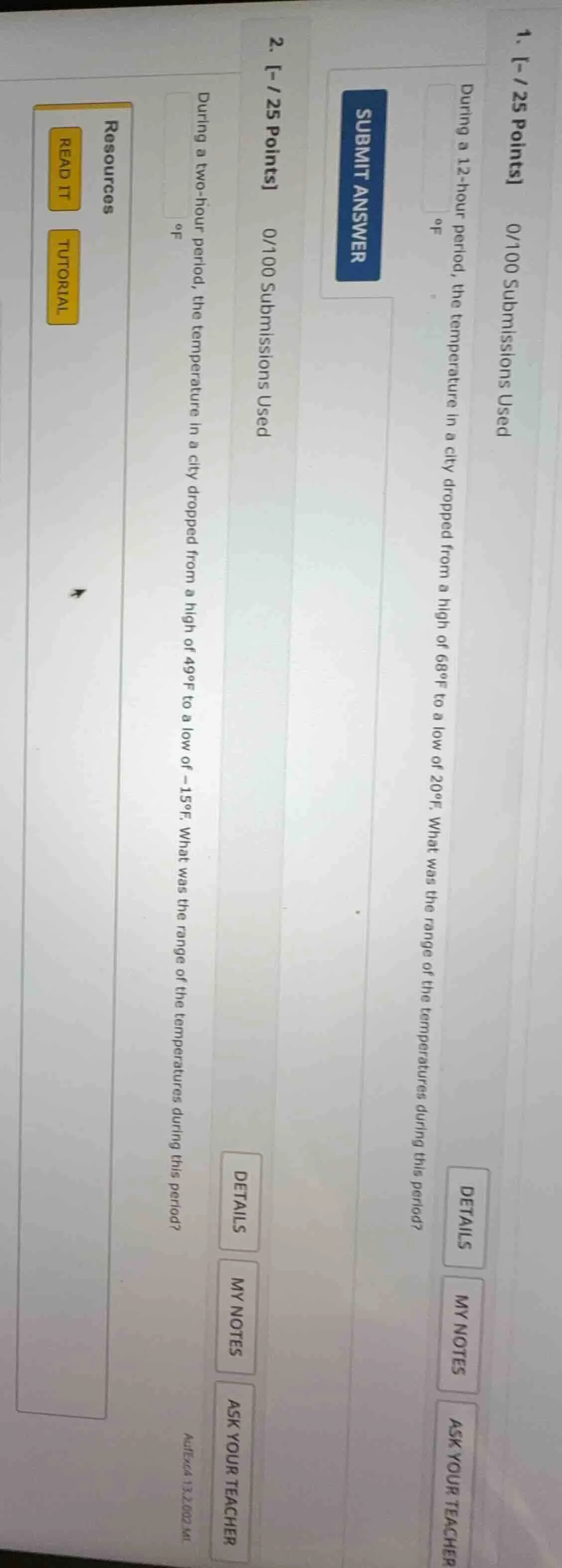 1. -/25 points 0/100 submissions used during a 12 - hour period, the te…