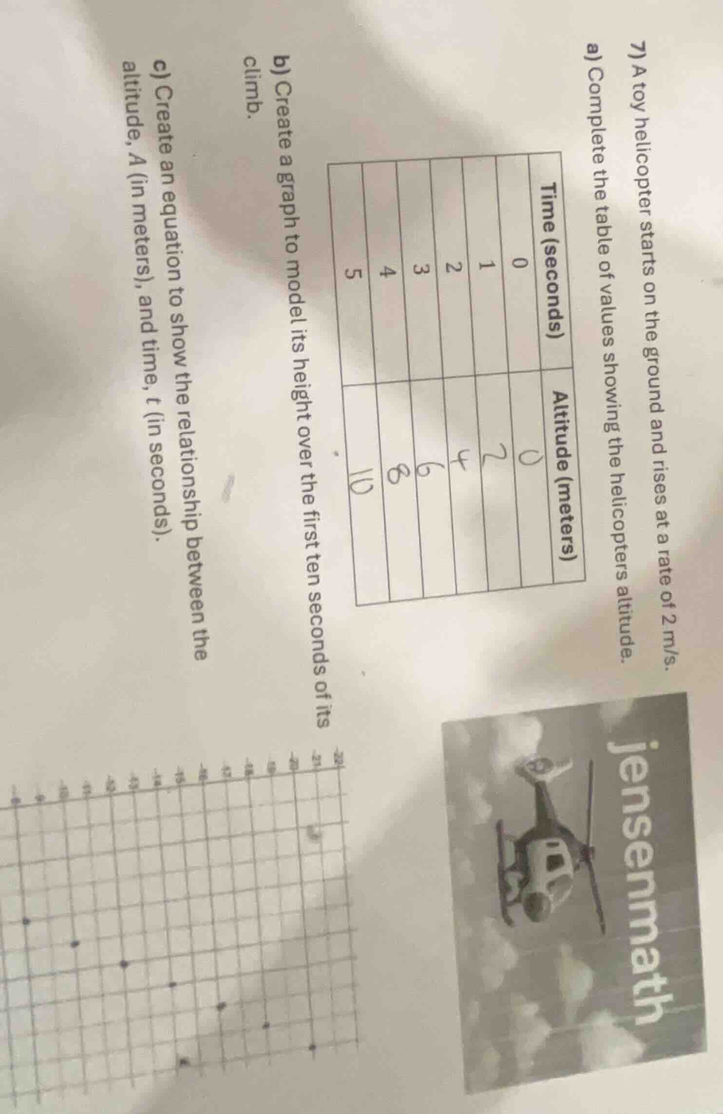 7) a toy helicopter starts on the ground and rises at a rate of 2 m/s. …