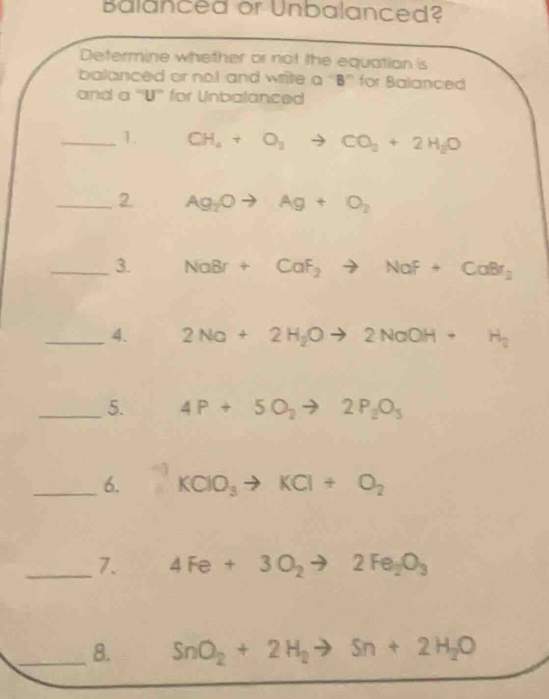 balanced or unbalanced? determine whether or not the equation is balanc…