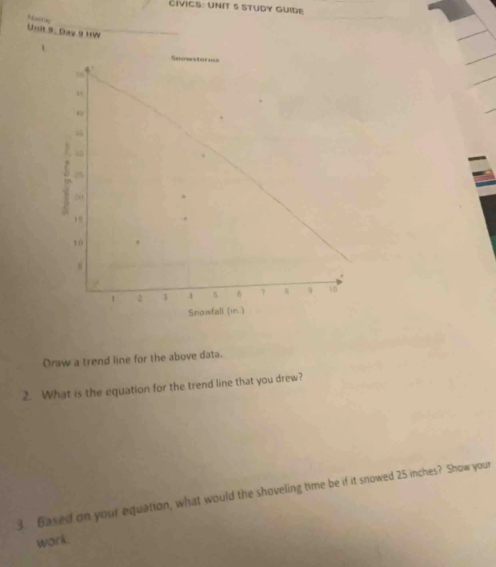 name unit 9, day 9 hw 1. draw a trend line for the above data. 2. what …