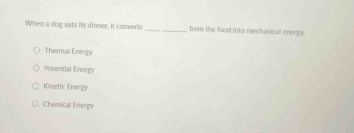when a dog eats its dinner, it converts ____ ______ from the food into …