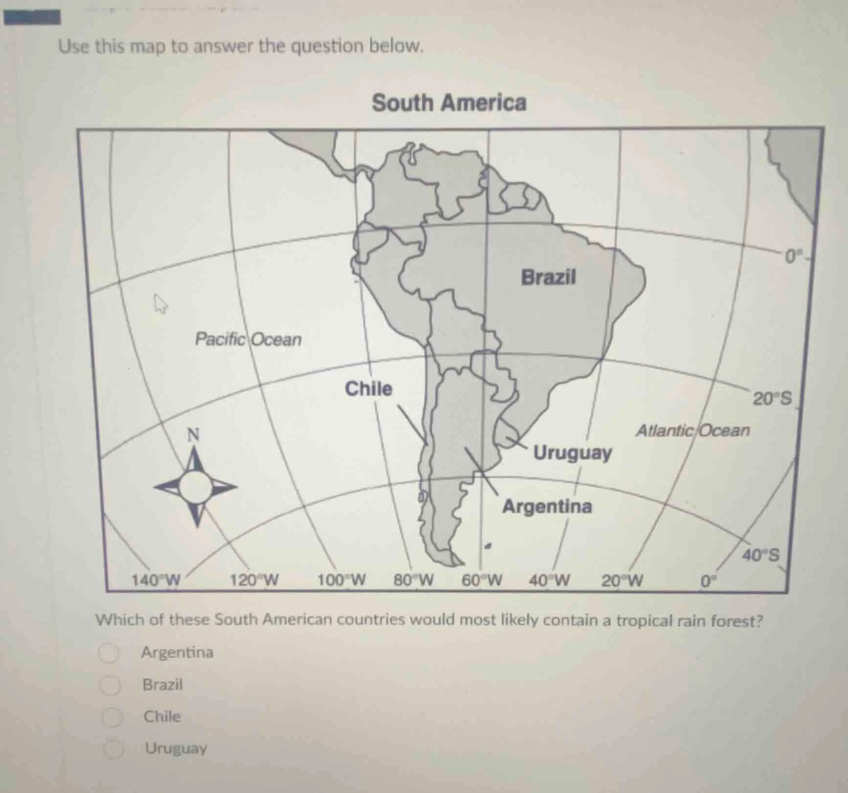 use this map to answer the question below. which of these south america…