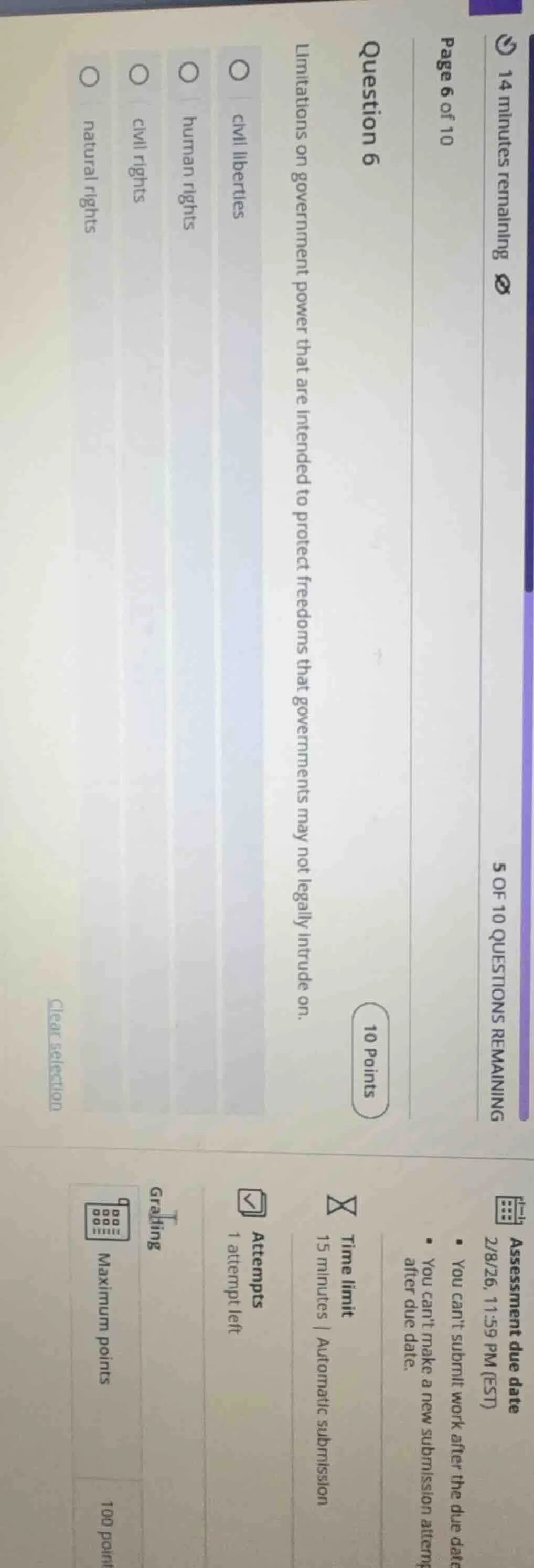 question 6 limitations on government power that are intended to protect…