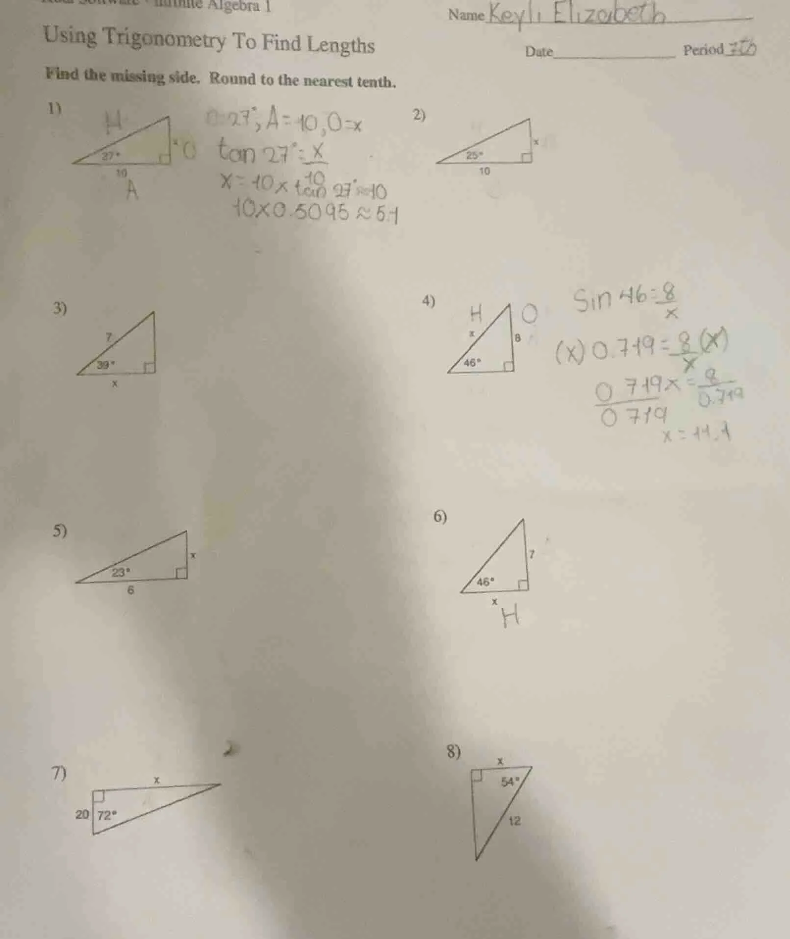 using trigonometry to find lengths find the missing side. round to the …