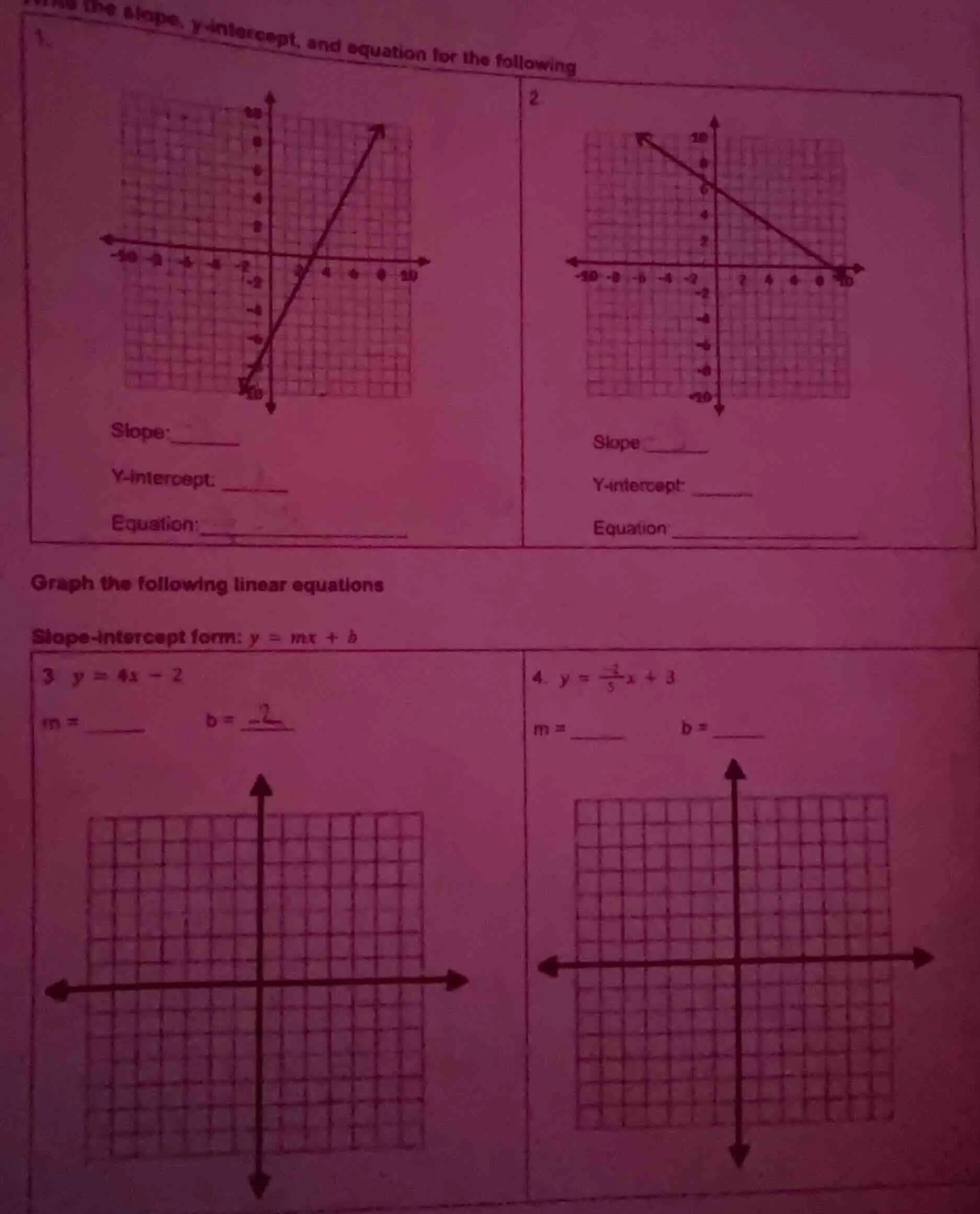 find the slope, y-intercept, and equation for the following 1. slope:__…