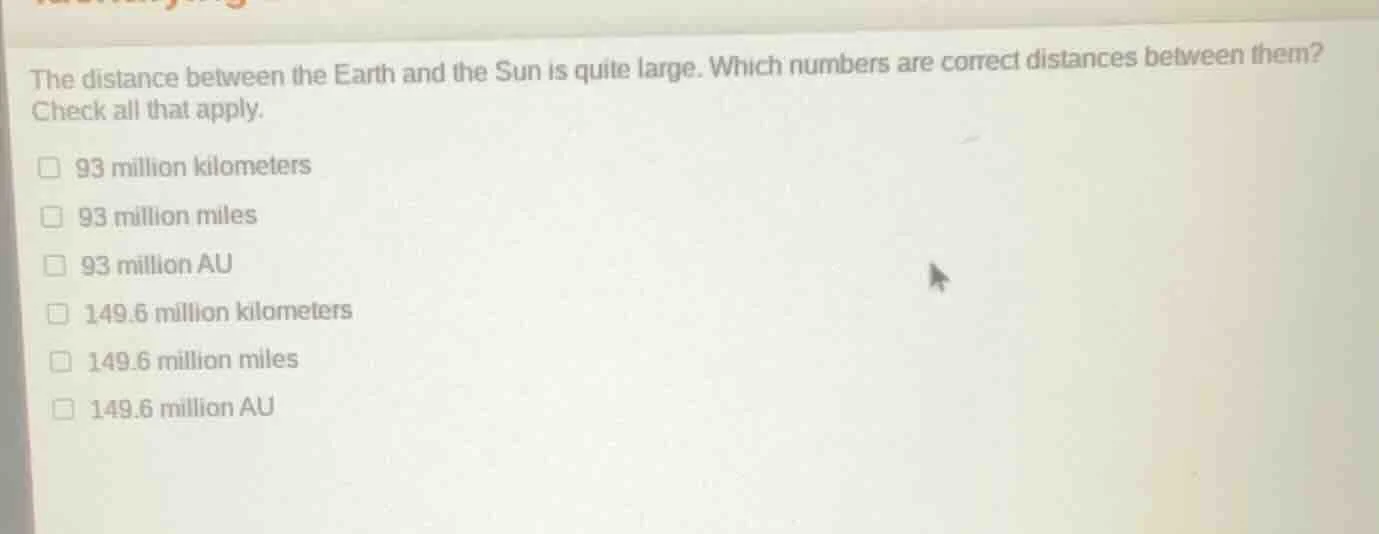the distance between the earth and the sun is quite large. which number…