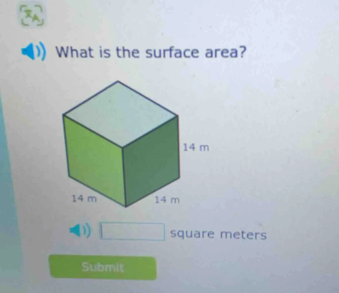what is the surface area? 14 m 14 m 14 m square meters