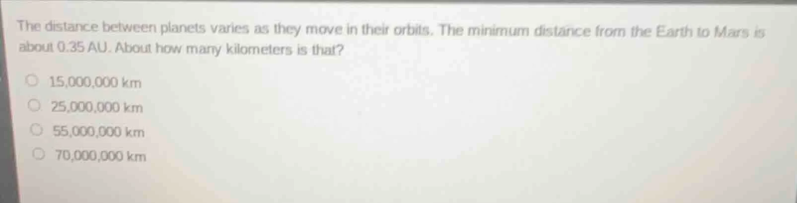 the distance between planets varies as they move in their orbits. the m…