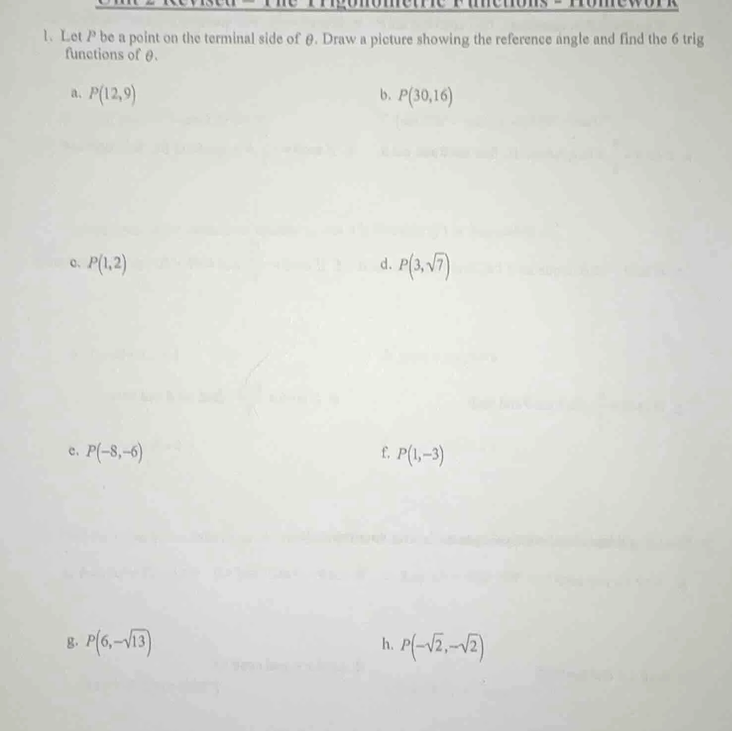 1. let ( p ) be a point on the terminal side of ( \theta ). draw a pict…
