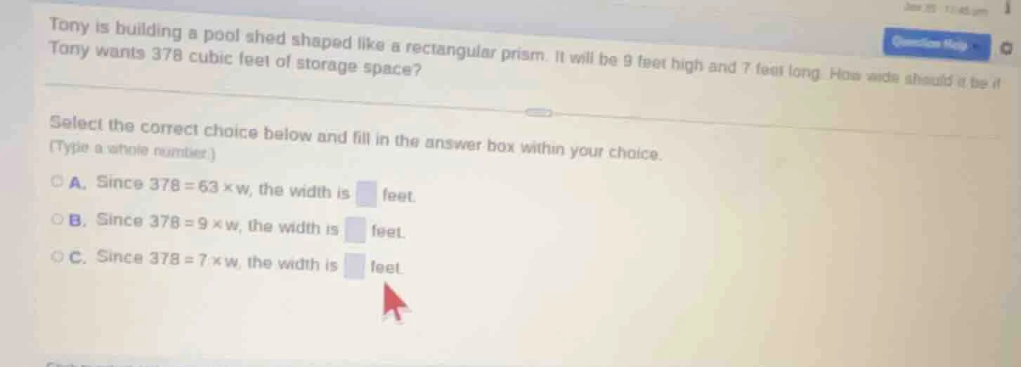 tony is building a pool shed shaped like a rectangular prism. it will b…