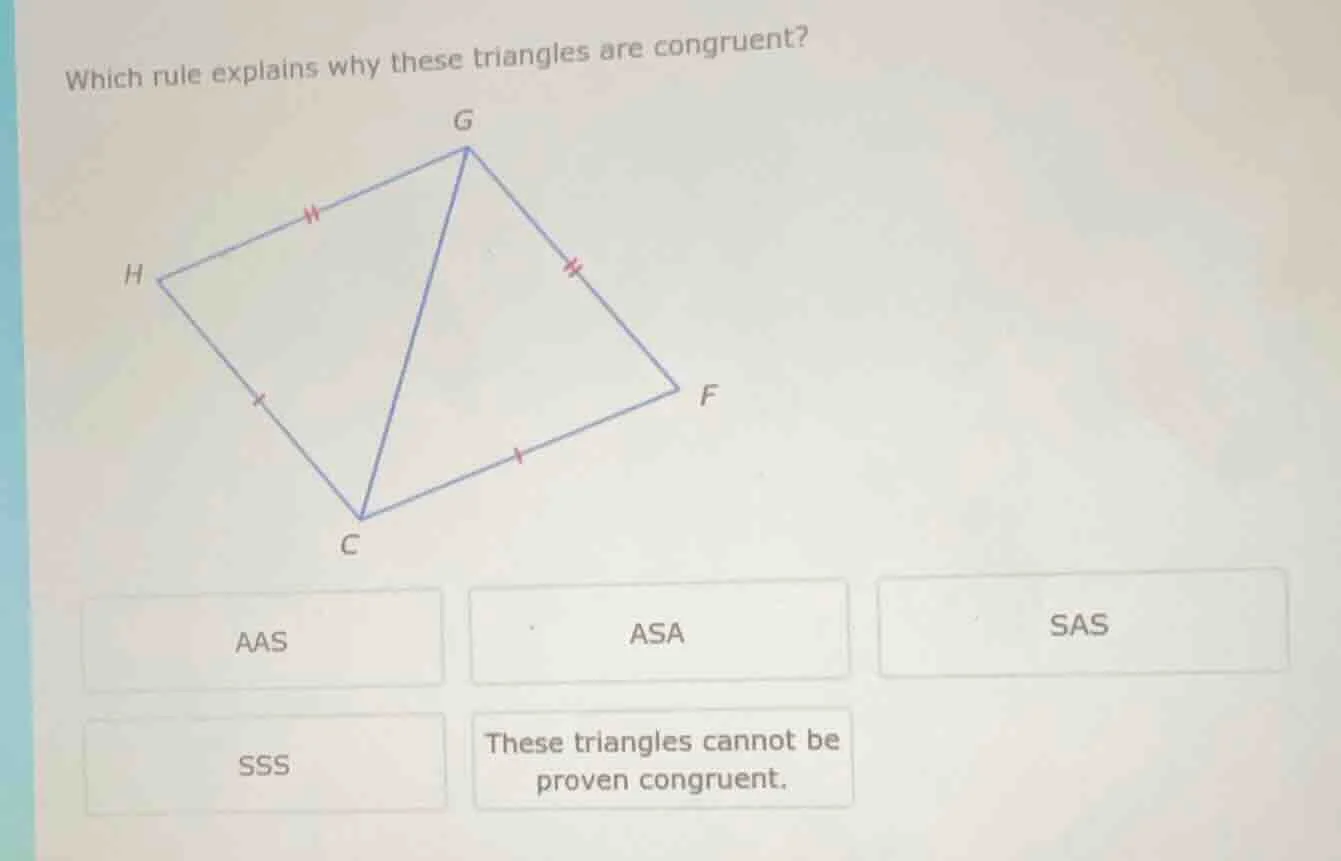 which rule explains why these triangles are congruent? aas asa sas sss …