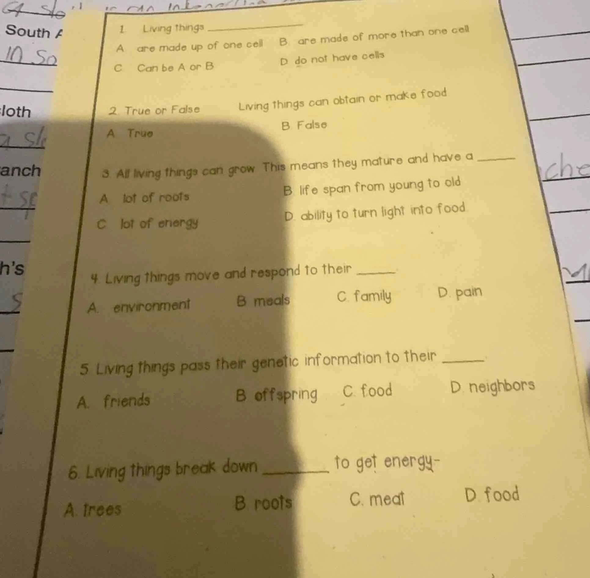 1 living things ______ a are made up of one cell b. are made of more th…