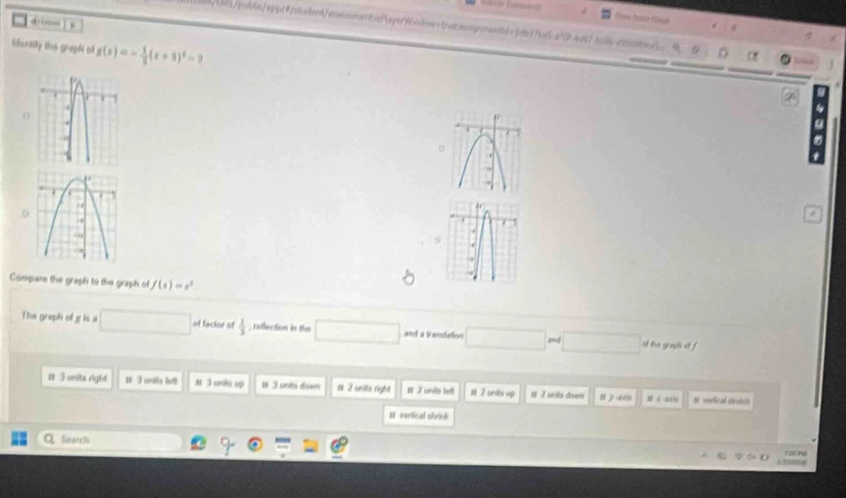 identify the graph of ( g(x) = -\frac{1}{3}(x + 3)^2 - 2 ) compare the …